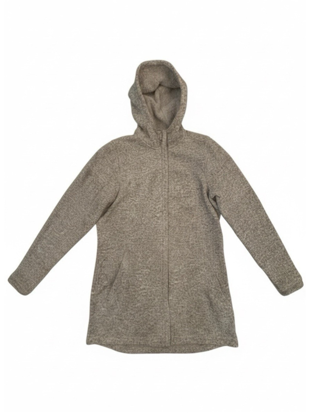 Lands' End Womens XL 18 Fleece Sweater Jacket Full Zip Hooded Long Beige Heather